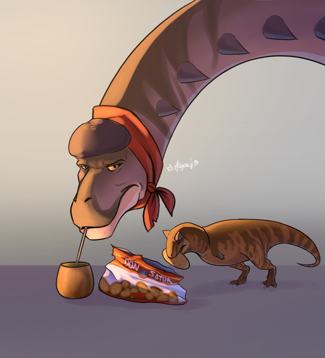 AbigailDX1's tweet image. Al argentinosaurus le gustan los amargos sin mucha vuelta, solo yerba y agua, nada de cúrcuma o cosas raras, le gusta que el mate sea un mate y no una ensalada... Al carnotaurus le gustan los mates con leche
#Art #ArtistOnTwitter #dinosaurs #argentinosaurus #sauropod #carnotaurus