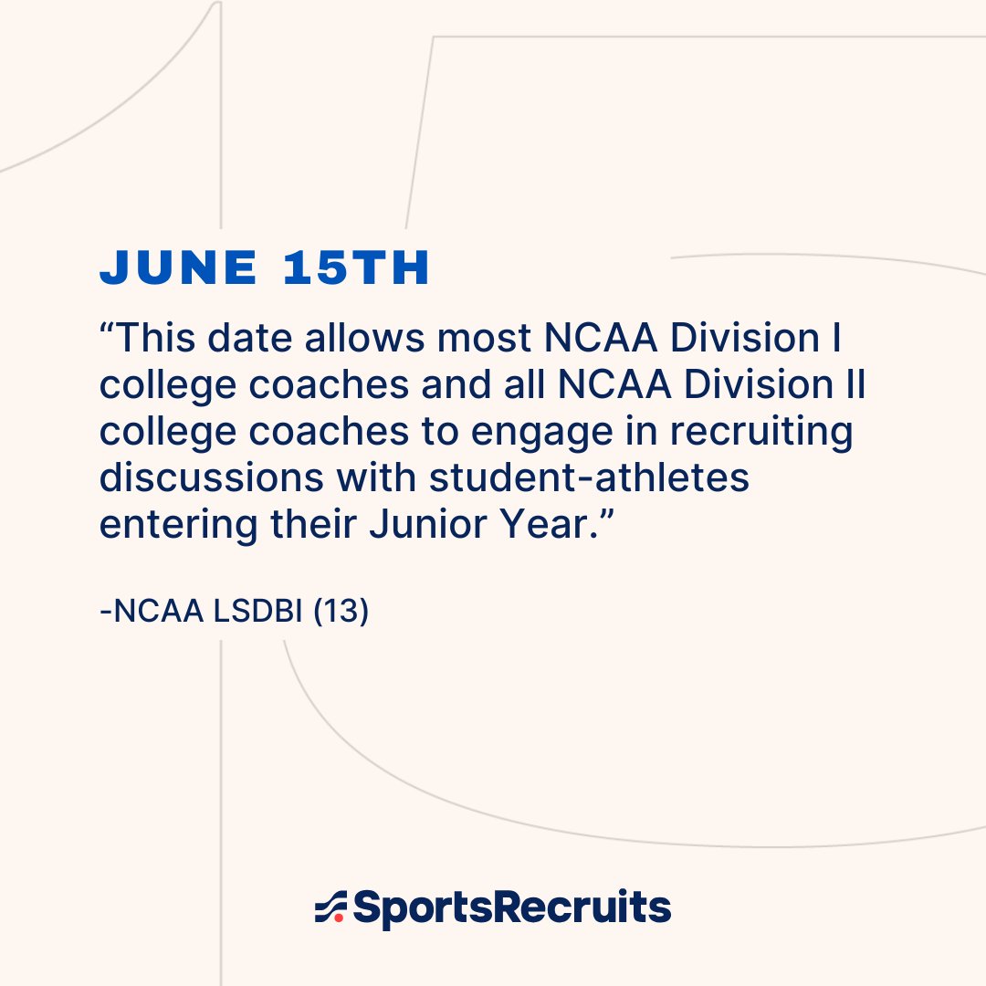 For most Division I and all Division II sports, June 15th marks the first day college coaches can contact student-athletes going into their junior year. 🚨

Class of 2027 student-athletes, if you haven't already, make sure to check out our resources breaking down June 15th! 🧵⬇️