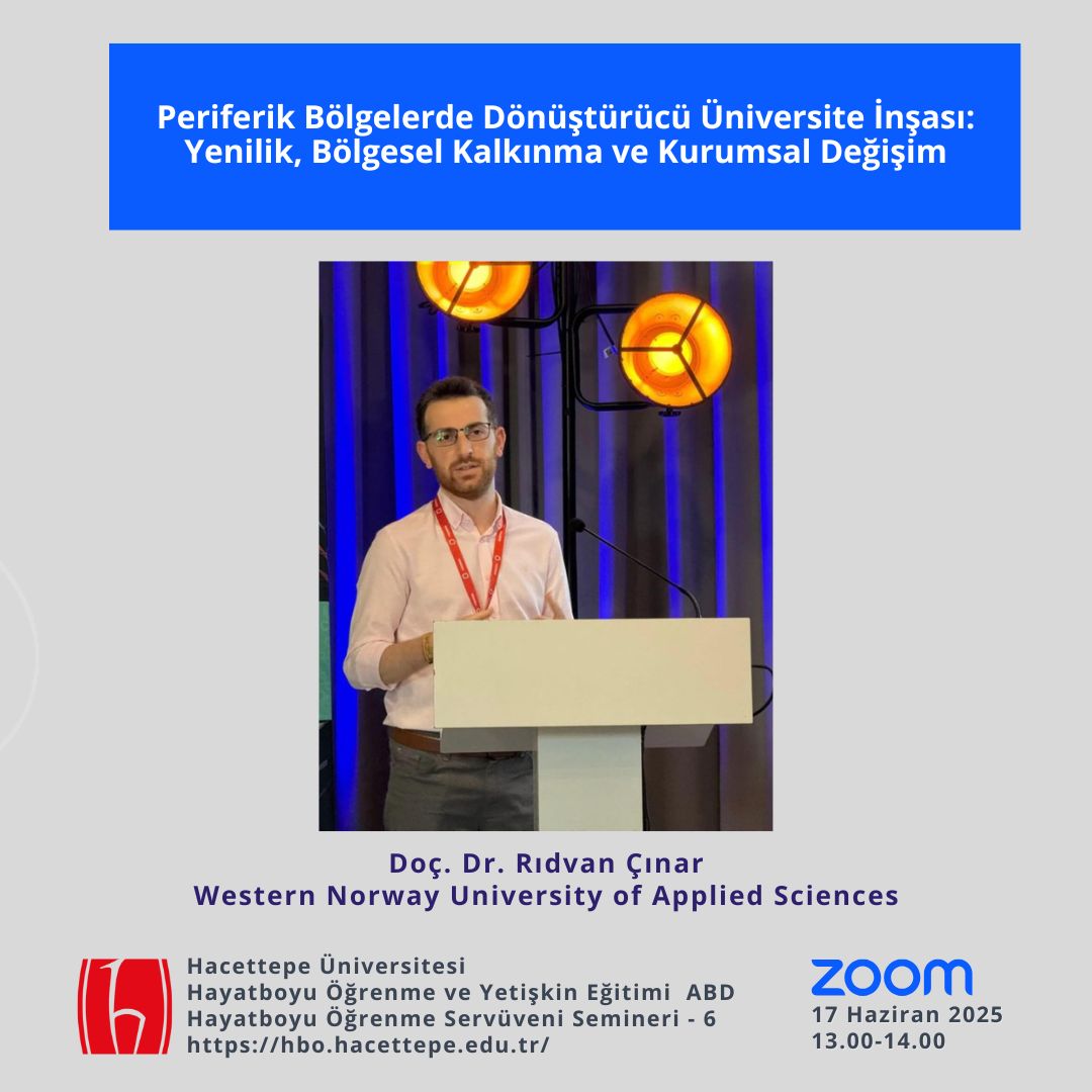 17 Haziran 2025 Salı günü saat 13.00'te Rıdvan Çınar Hocamızın "Periferik Bölgelerde Dönüştürücü Üniversite İnşası: Yenilik, Bölgesel Kalkınma ve Kurumsal Değişim" başlıklı konuşmasını dinleyeceğiz. Müsait olan herkesi Zoom'a beklerim.
us06web.zoom.us/j/86286191761?…