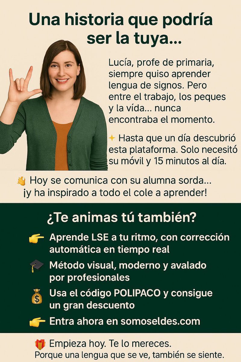 Quieres aprender lengua de signos?
Somoseldes.com
Usa mi código POLIPACO para descuento!!!