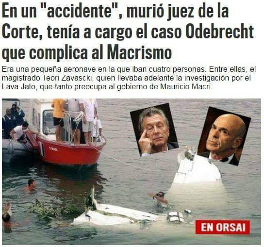 kawajor's tweet photo. El Fiscal que imputó a Mauricio Macri apareció con un tiro en la cabeza.
Se prendió fuego Iron Mountain.
Se mató, en un accidente aéreo, el Juez que tenía la causa Odebrecht.
Encuentran muerto al investigador de los Panamá Papers. https://t.co/3FfTIk0DYH