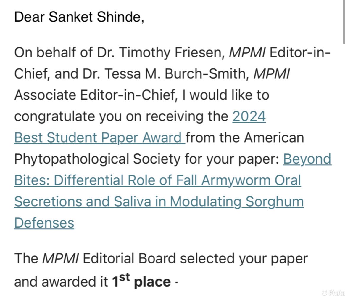 SanketS37059413's tweet image. Who doesn’t like surprise emails from American Phytopathological Society that my paper was awarded for 2024 Best Student Paper Award 🤩
Grateful for recognition.
@UNLincoln @UNLEntomology @UNLresearch