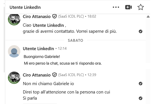 pastinfoit's tweet photo. [Io non mi chiamo Gabriele ma Ciro]

Sbagliare il nome del tuo futuro cliente denota una scarsa attenzione alla ricerca del cliente stesso

P.S.: Ho nascosto appositamente il nome dietro “Utente LinkedIn” https://t.co/jJa0Ue0ieX