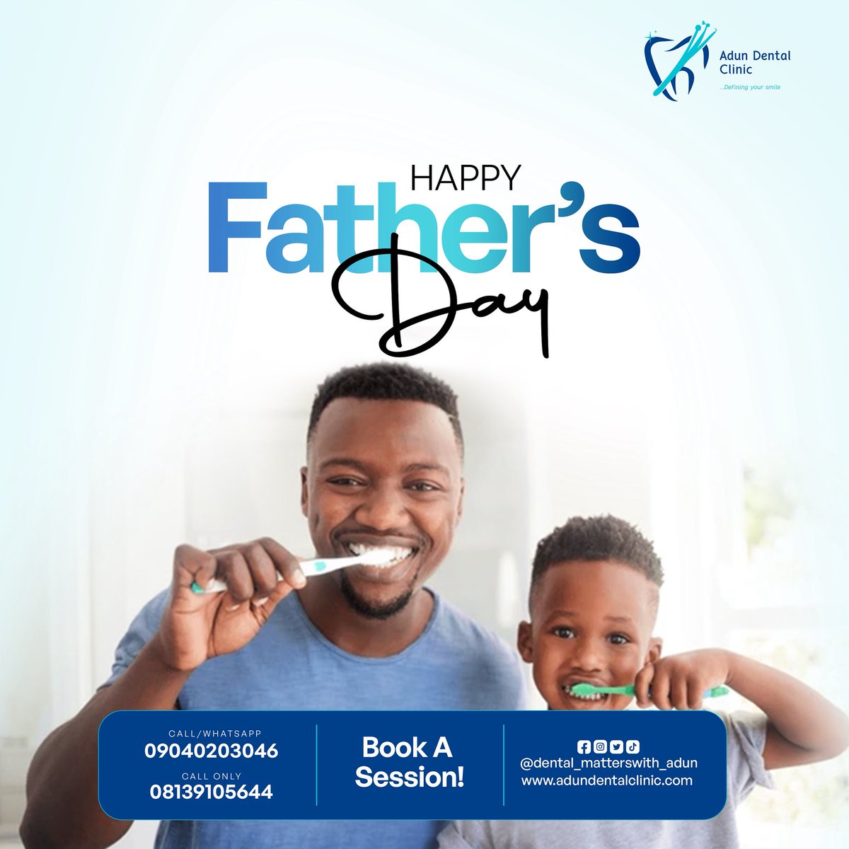 Adun_Smilemaker's tweet image. Today we celebrate fathers and everyone who has been a source of strength and guidance.
Schedule a dental checkup for your dad, uncle or mentor and let their smile shine with confidence.
#HappyFathersDay #FathersDay