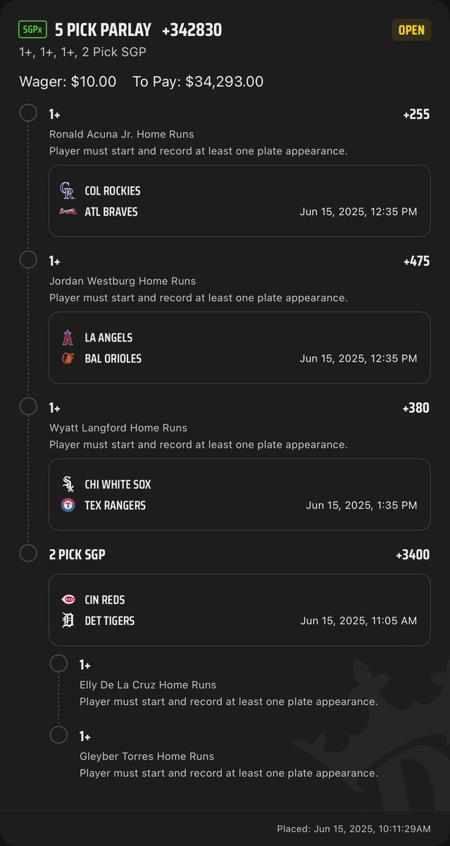 Headed to church but I threw this in before I left. Bet each of these guys singles at .3u also. .1u on this five-leg lay.