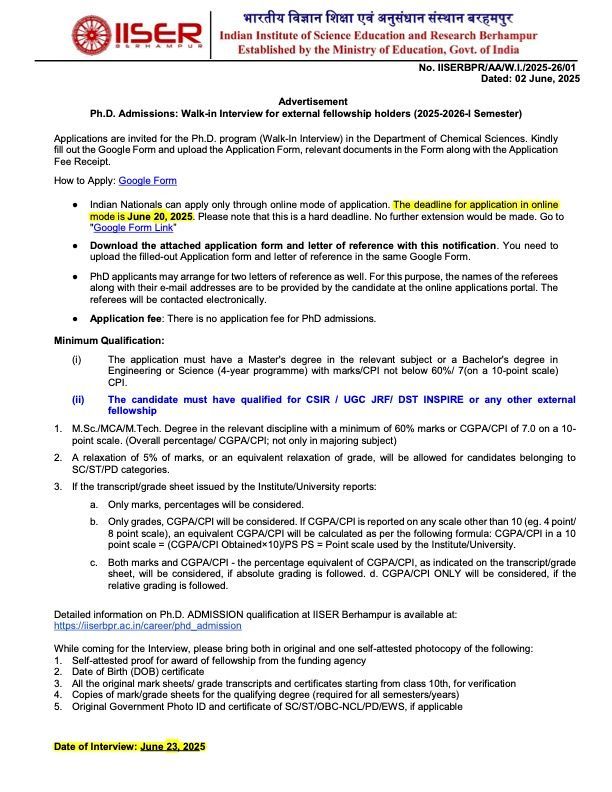 IISER_BERHAMPUR's tweet image. A few days left. Apply Fast!!!
#PhD #Chemistry #IISERBerhampur