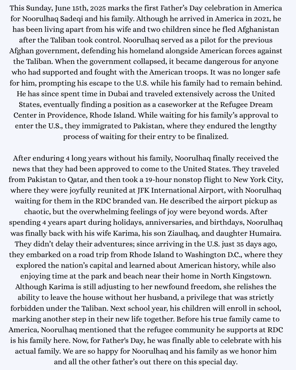 RefugeeDream's tweet image. This Father&apos;s Day, we would like to highlight one of our case workers, Noorulhaq Sadeqi. He has quite the story, and we are proud to share his journey. Happy Father&apos;s day to all the dads out there.