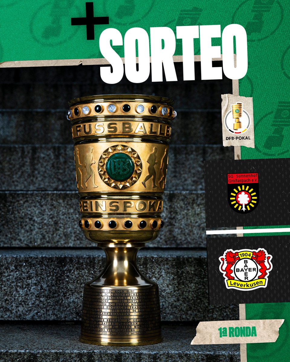 Sorteo de la 1ª ronda de la #CopaDFB:

SG Sonnenhof Großaspach 🆚 #Bayer04 🏆

#SomosBayer04 🖤❤️