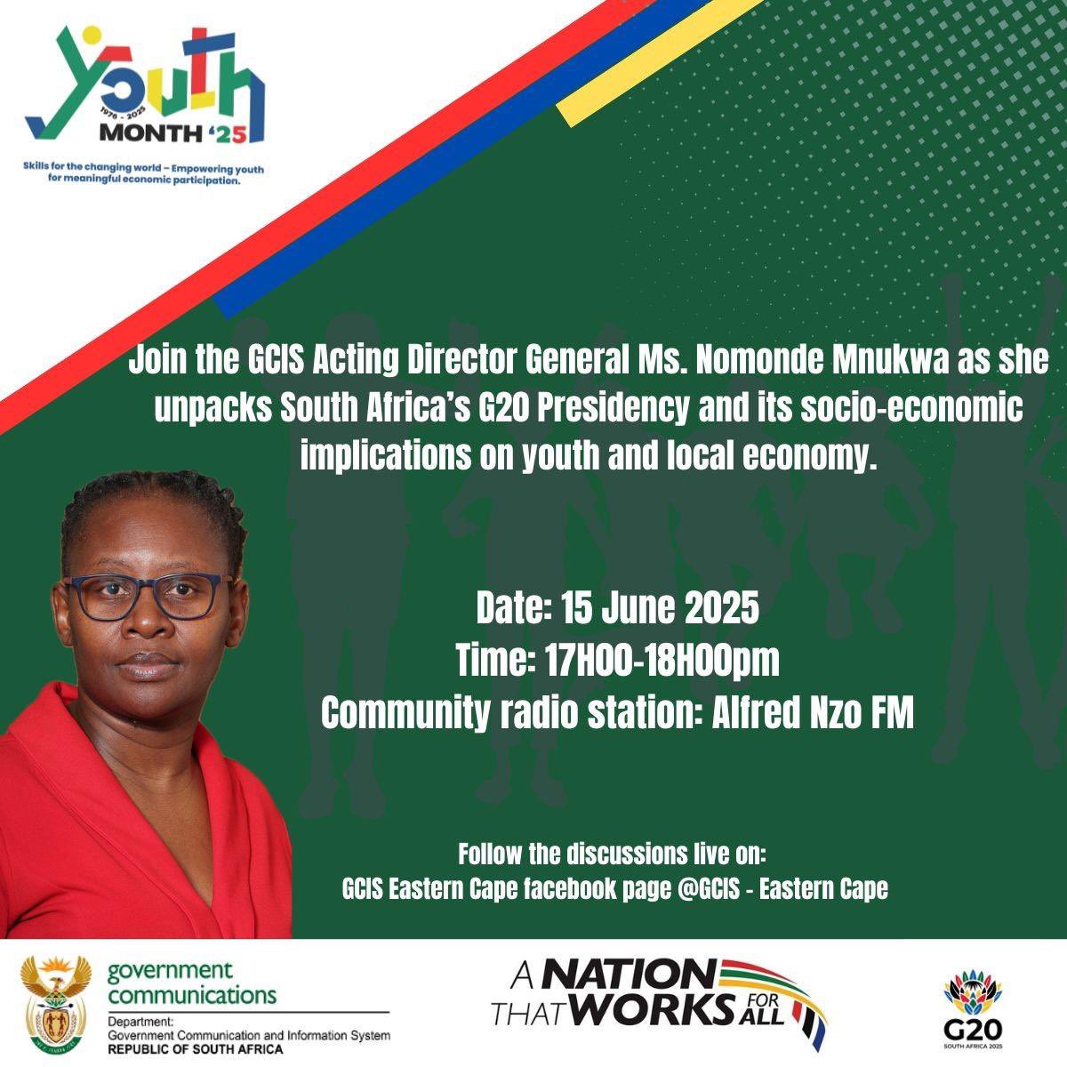 GCIS_ECape's tweet image. [Thread] #GCIS Acting DG @NomondeMN connected virtually to the radio programme unpacks G20 and how it will potentially impact the local economy of @alfrednzoDM , the radio programme is organised by @GCIS_ECape