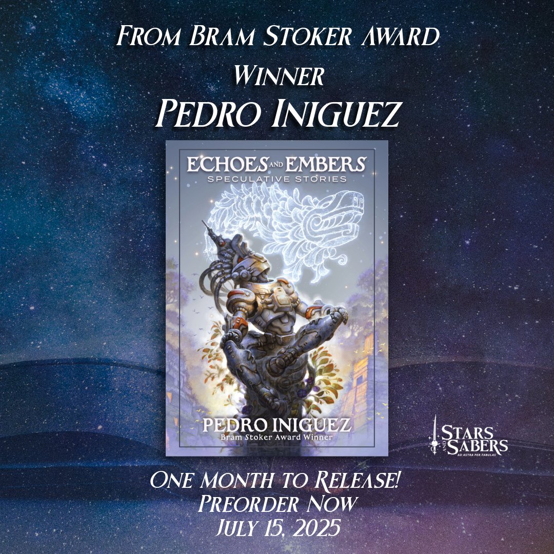 Stars and Sabers Publishing (@stars_andsabers) on Twitter photo One month to release for Bram Stoker Award Winner <a href="/Pedro__Iniguez/">Pedro Iniguez</a>'s magnificent collection, Echoes and Embers: Speculative Stories. Preorder now! More info on our site: starsandsabers.com/books/echoes-a…
#books #fantasy #sciencefiction #comingsoon One month to release for Bram Stoker Award Winner <a href="/Pedro__Iniguez/">Pedro Iniguez</a>'s magnificent collection, Echoes and Embers: Speculative Stories. Preorder now! More info on our site: starsandsabers.com/books/echoes-a…
#books #fantasy #sciencefiction #comingsoon
