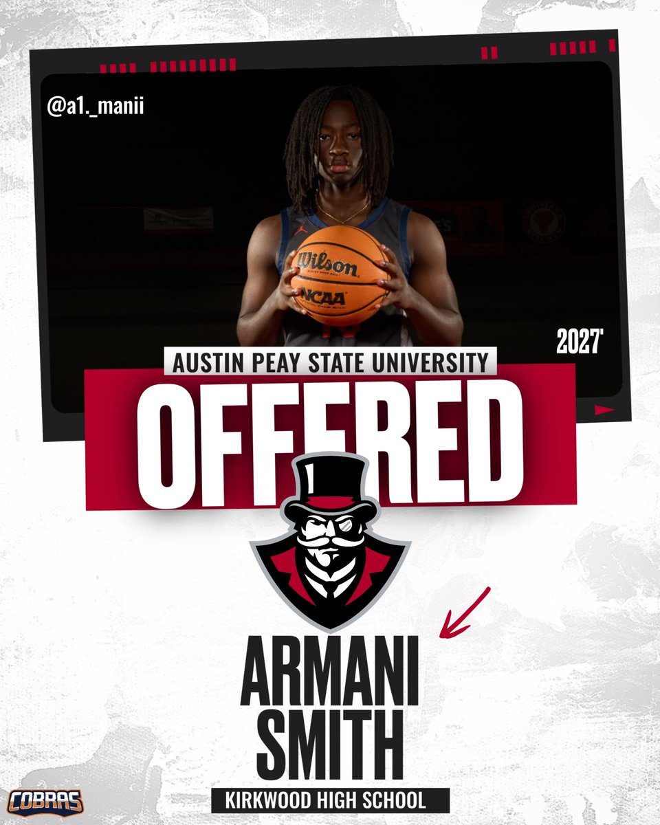 Kirkwood Men’s Basketball (@kirkwoodmbb) on Twitter photo Congratulations to 2027 Armani Smith (<a href="/ArmaniSmith27/">Armani Smith</a> ) for receiving an offer from Austin Peay State University 🎩(<a href="/GovsMBB/">Austin Peay Men's Basketball</a>)‼️
#TheKirkwoodWay #TheHomeTeam #HighSchoolBasketball #Clarksville
<a href="/AndrewForce8/">Andrew Force</a> <a href="/TreySterner5345/">Trey Sterner</a> <a href="/PrepHoopsTN/">Prep Hoops Tennessee</a> <a href="/Kreager/">𝑇𝑜𝑚 𝐾𝑟𝑒𝑎𝑔𝑒𝑟</a> Congratulations to 2027 Armani Smith (<a href="/ArmaniSmith27/">Armani Smith</a> ) for receiving an offer from Austin Peay State University 🎩(<a href="/GovsMBB/">Austin Peay Men's Basketball</a>)‼️
#TheKirkwoodWay #TheHomeTeam #HighSchoolBasketball #Clarksville
<a href="/AndrewForce8/">Andrew Force</a> <a href="/TreySterner5345/">Trey Sterner</a> <a href="/PrepHoopsTN/">Prep Hoops Tennessee</a> <a href="/Kreager/">𝑇𝑜𝑚 𝐾𝑟𝑒𝑎𝑔𝑒𝑟</a>