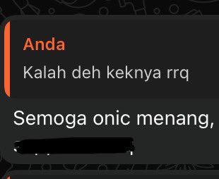 Onic bf, rrq gf awikwok. Nt rrq, gg onic geloo nice game seru seruu

Emg keknya grgr ditonton dah🤣