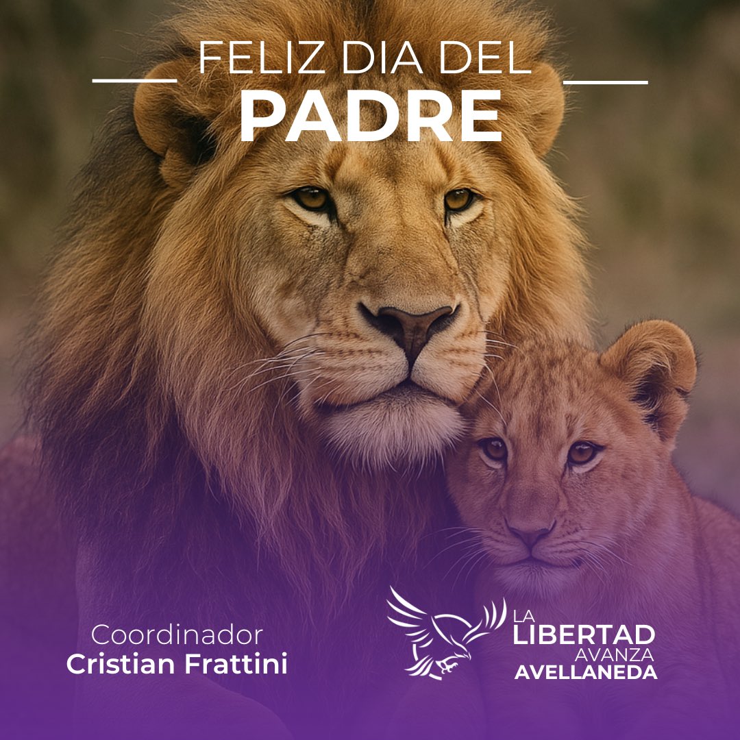 ¡Feliz Día del Padre!
Gracias a los padres que crían con amor, pero también con coraje.
Los que enseñan a pensar, a trabajar y a defender la libertad.

<a href="/Frattini_Avell/">CristianFrattini</a> <a href="/LLAenPBA/">La Libertad Avanza - Provincia de Buenos Aires</a> <a href="/3era_seccion/">La Libertad Avanza 3ra sección</a> <a href="/SPareja_/">Sebastián Pareja</a> <a href="/elfabriLLA/">Fabricio Martínez</a>