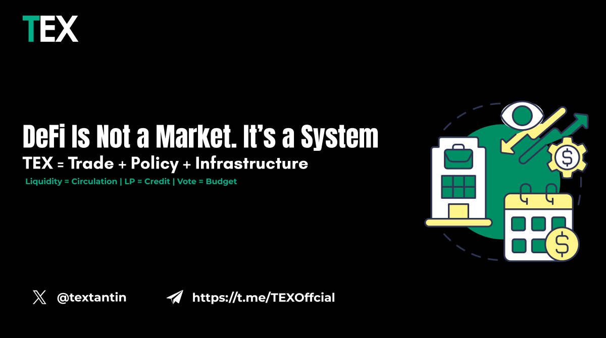 textantin's tweet photo. 🌐 TEX isn’t a casino.
It’s a real-time, on-chain economy.
💱 Swap is transaction flow
📊 LPs are capital infrastructure
📈 Rewards = monetary policy
🧮 Governance = fiscal coordination
You’re not just trading.
You’re participating in an evolving financial system.
#TEXSwap #CTC #OnChainEconomy #DeFiMacro #TantinChain
-----------------------------------------
🌐 TEX 不是“投机所”，
它是一个实时运行的链上经济系统。
💱 Swap 是交易流动
📊 做市者是资本基础设施
📈 激励机制 = 链上货币政策
🧮 治理提案 = 财政协同系统
你做的，不只是“换币”，
你在参与一场链上金融秩序的演化。
#TEXSwap #CTC #链上经济系统 #宏观DeFi叙事 #TantinChain