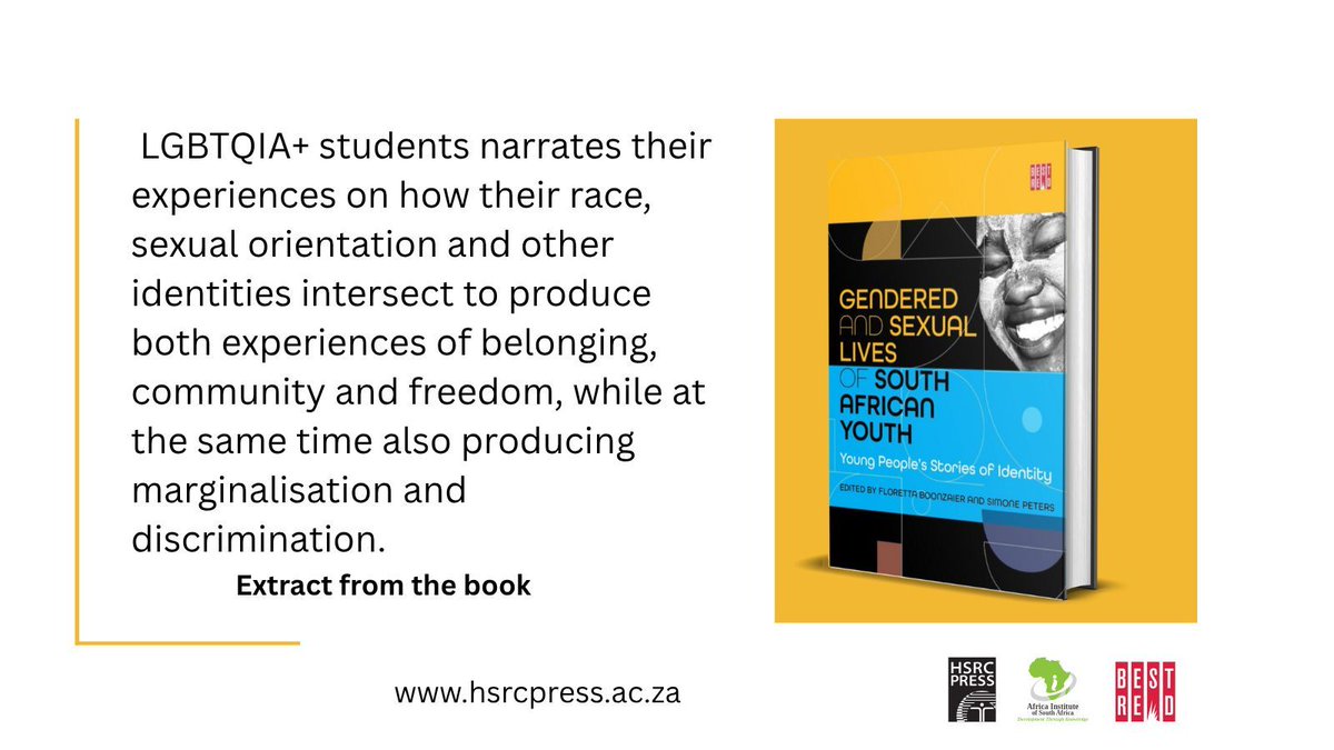 LGBTQI+ students share how their racial and sexual identities converge to create feelings of belonging, community, and freedom, while also facing exclusion and prejudice. Discover more : hsrcpress.ac.za/product/gender… <a href="/BestRed/">Deanna</a> #YouthMonth