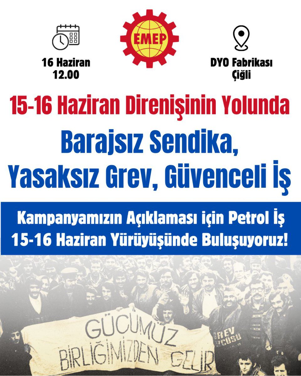 Emepizmir's tweet photo. 📢Grev çadırlarından başlattığımız kampanyamızı 15-16 Haziran direnişinin yolunda, grevleri devam eden işçilerin yanında sonlandırıyoruz! 

#taleplerimiznet
Barajsız Sendika Yasaksız Grev Güvenceli İş İstiyoruz!
#İşçilerinYasasıMecliste https://t.co/B5oFoI1cAg