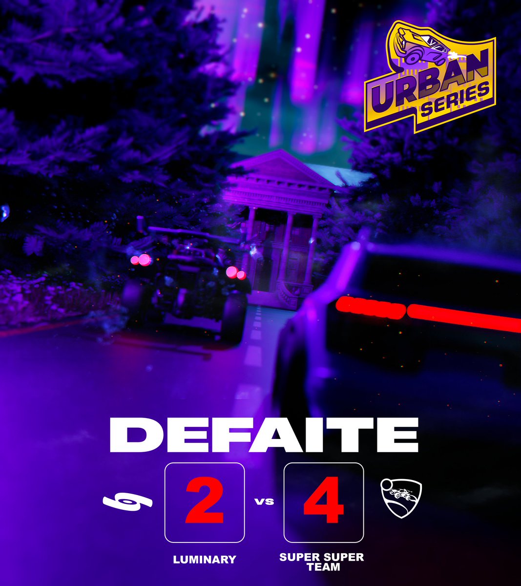 Défaite 4-2 en finale.
On aurait aimé aller chercher le titre… mais quel parcours  💜

Un immense merci à <a href="/TomioRL/">Tomio</a>, <a href="/velo_rl/">velocity</a> et <a href="/reehoRL/">reeho!</a> pour cette superbe LAN, et à <a href="/RocketBaguette/">Rocket Baguette</a> pour l’organisation irréprochable des Urban Series.

#LMNYWIN 💜🤍