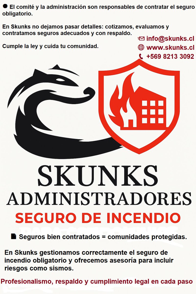 hugotbcl's tweet photo. Tu condominio, tiene el seguro de incendio contratado. En Skunks nos preocupamos, que tu comunidad este protegida. Visitarnos en https://t.co/AQeOmjB3sb y hablemos de tu comunidad. Contamos con software de gestión. https://t.co/mOD8IvLq04