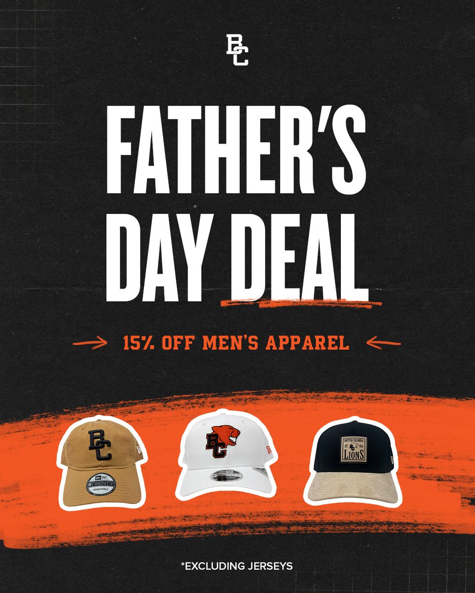 BC LIONS (@bclions) on Twitter photo Need a last-minute gift for Dad? Weβve got you.
π Get 15% off menβs apparel and gear him up for game day in style.
Bring him to the stadium looking like the legend he is β store.bclions.com Need a last-minute gift for Dad? Weβve got you.
π Get 15% off menβs apparel and gear him up for game day in style.
Bring him to the stadium looking like the legend he is β store.bclions.com