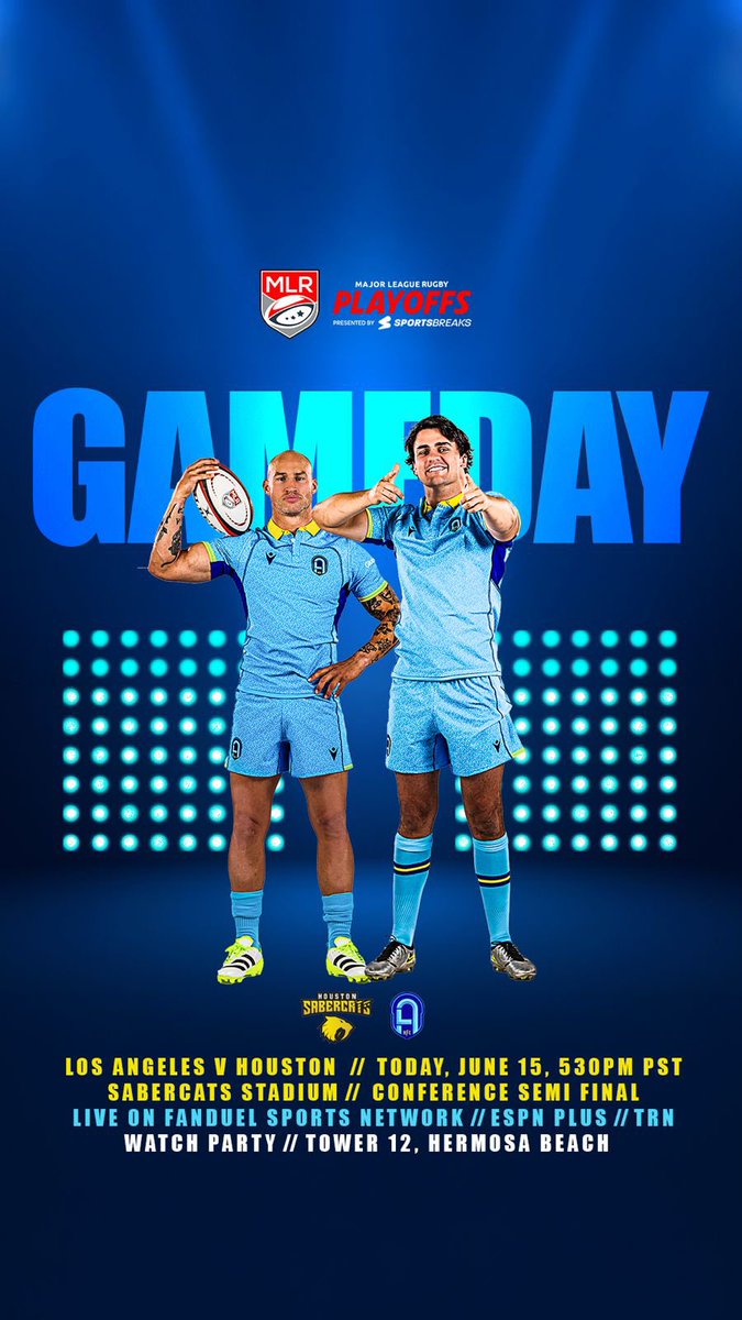 Rugby Football Club Los Angeles (@rugbyfcla) on Twitter photo Let’s do this, LA! ✌️
WATCH: <a href="/FanDuelSN/">FanDuel Sports Network</a> @Espn Plus, <a href="/therugbynetwork/">The Rugby Network</a>.
JOIN: Tower 12, Hermosa Beach.
#RFCLA #MLR2025 #MLRPlayoffs <a href="/usmlr/">Major League Rugby</a> Let’s do this, LA! ✌️
WATCH: <a href="/FanDuelSN/">FanDuel Sports Network</a> @Espn Plus, <a href="/therugbynetwork/">The Rugby Network</a>.
JOIN: Tower 12, Hermosa Beach.
#RFCLA #MLR2025 #MLRPlayoffs <a href="/usmlr/">Major League Rugby</a>