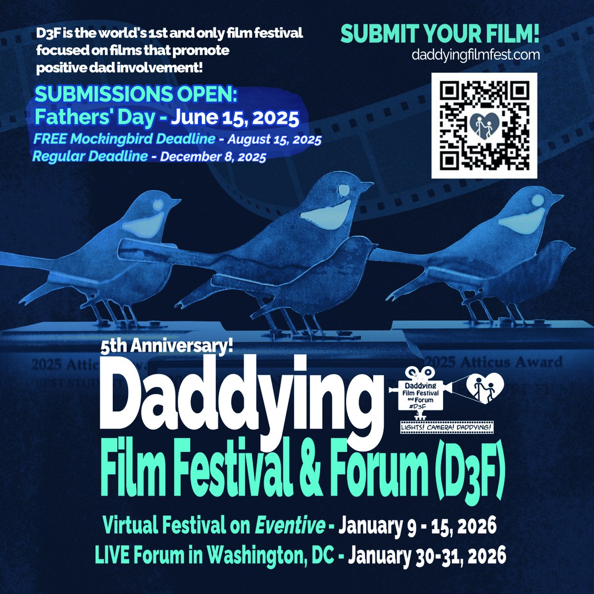 DADDYING Film Festival & blog ✍️🎦 (@dadvocacycg) on Twitter photo HAPPY #FathersDay2025! D3F 2026 Call for Entries is NOW OPEN! Students (3rd grade-undergrad), Dads/Granddads/Dad figs & indie filmmakers worldwide can submit films re: importance of having/being an involved Dad. INFO:
filmfreeway.com/DaddyingFilmFe…
#dadlife #filmfestival <a href="/_TeamBlogger/">Team Blogger</a> HAPPY #FathersDay2025! D3F 2026 Call for Entries is NOW OPEN! Students (3rd grade-undergrad), Dads/Granddads/Dad figs & indie filmmakers worldwide can submit films re: importance of having/being an involved Dad. INFO:
filmfreeway.com/DaddyingFilmFe…
#dadlife #filmfestival <a href="/_TeamBlogger/">Team Blogger</a>