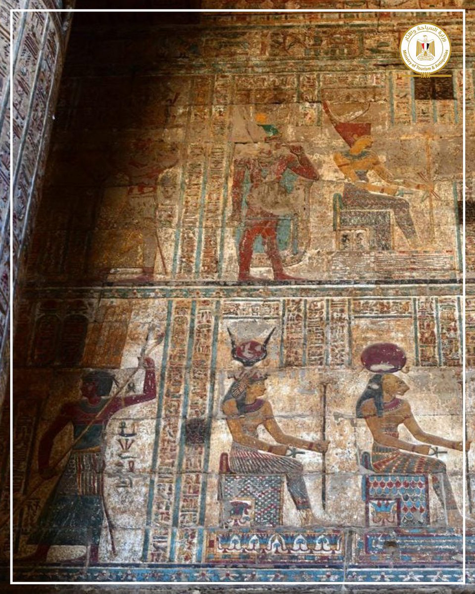 Stunning Discoveries at the Temple of Esna in Luxor! After extensive restoration efforts,
 the original inscriptions and colors that adorn the temple's ceilings and walls have been revealed for the first time. It is a testament to the beauty of ancient Egyptian civilization #MOTA