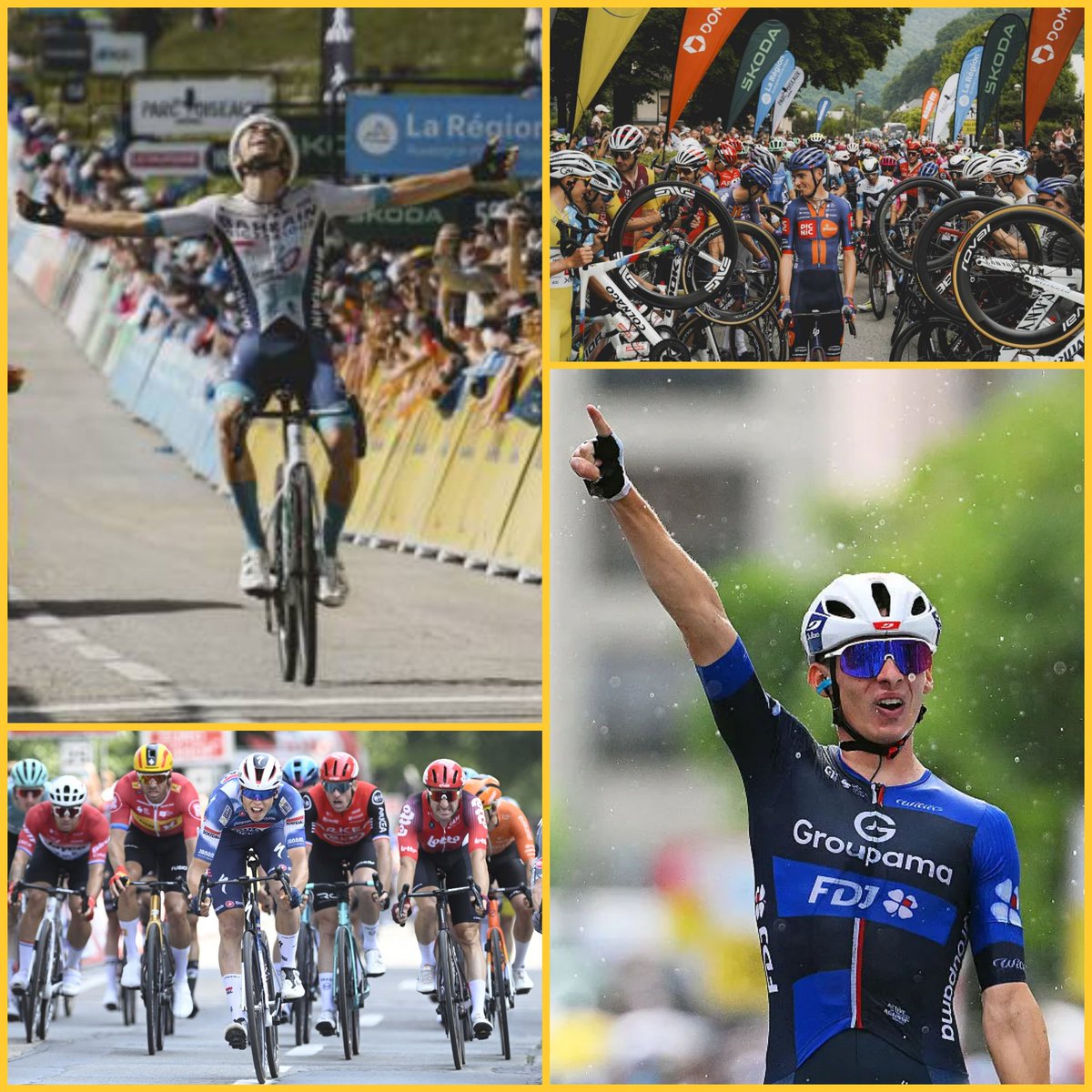 Joli dimanche pour les jeunes 🇫🇷, le jour de la retraite de Romain Bardet : 

- Martinez (21 ans) gagne la dernière étape du #Dauphiné, Seixas (18 ans) 8e du général 

 - Grégoire (22 ans) premier leader du Tour de Suisse, Vauquelin 2e

- Magnier (21 ans) bat Philipsen au sprint