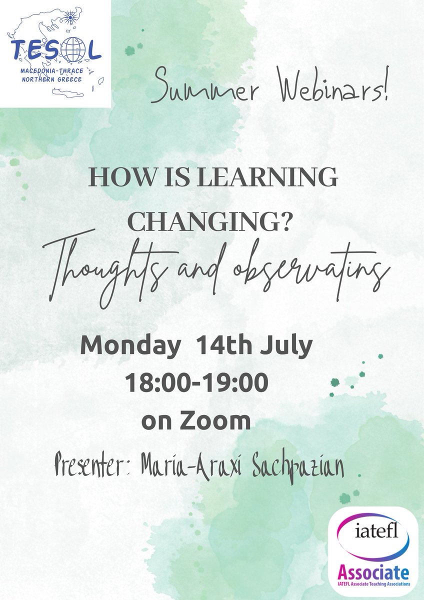TESOL_MTh's tweet photo. @sachpazian is going to be running our first summer webinar on Monday 14/7 at 18:00. Come with discussion points! https://t.co/bTpaBxQxie