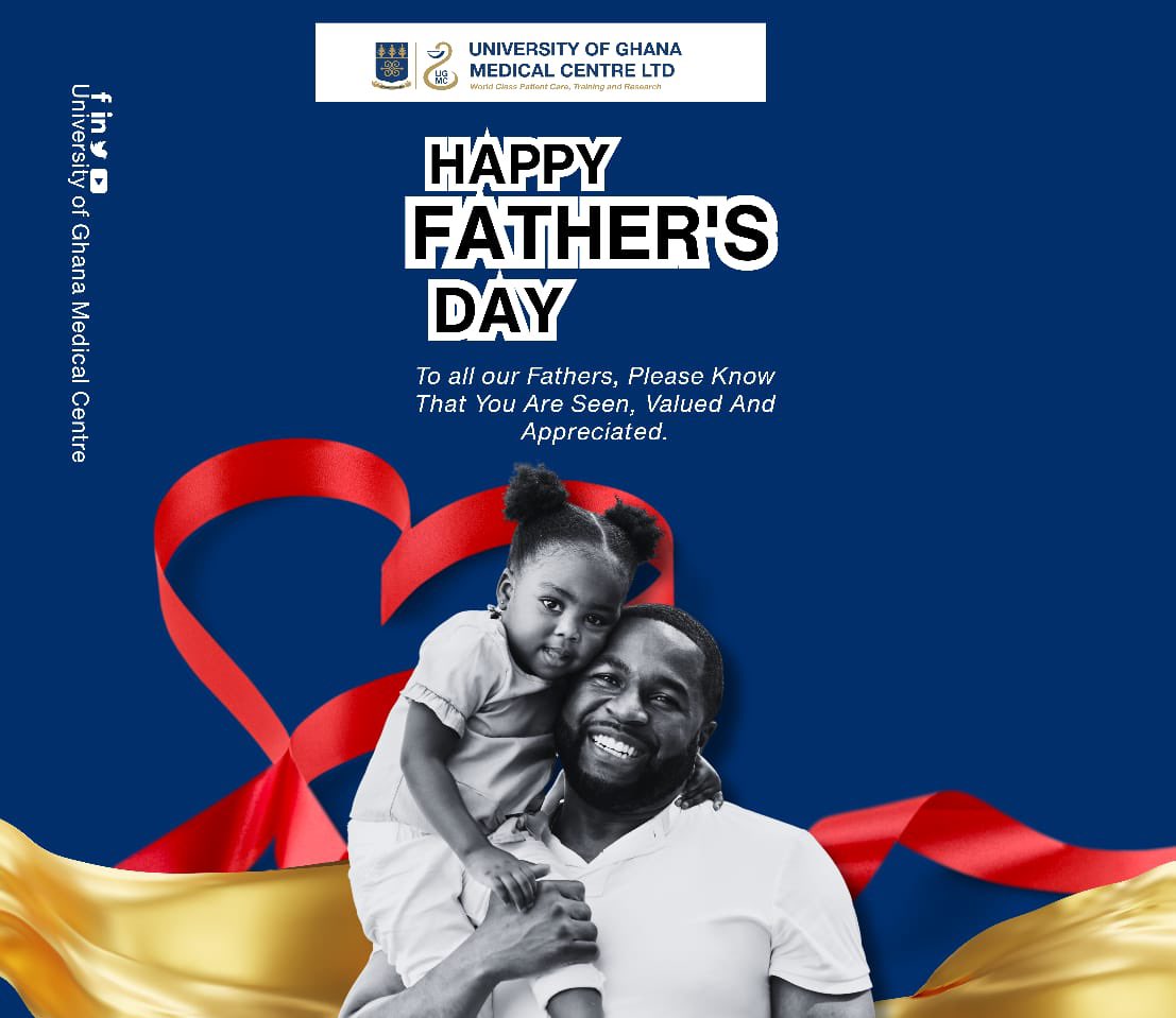 Happy Father's Day to all devoted fathers  who work tirelessly at UGMC and elsewhere even as they carry the weight of responsibility at home and at work.
You are seen and valued!
#together 
<a href="/mohgovgh/">Ministry of Health, Ghana</a>  <a href="/UnivofGh/">University of Ghana</a>