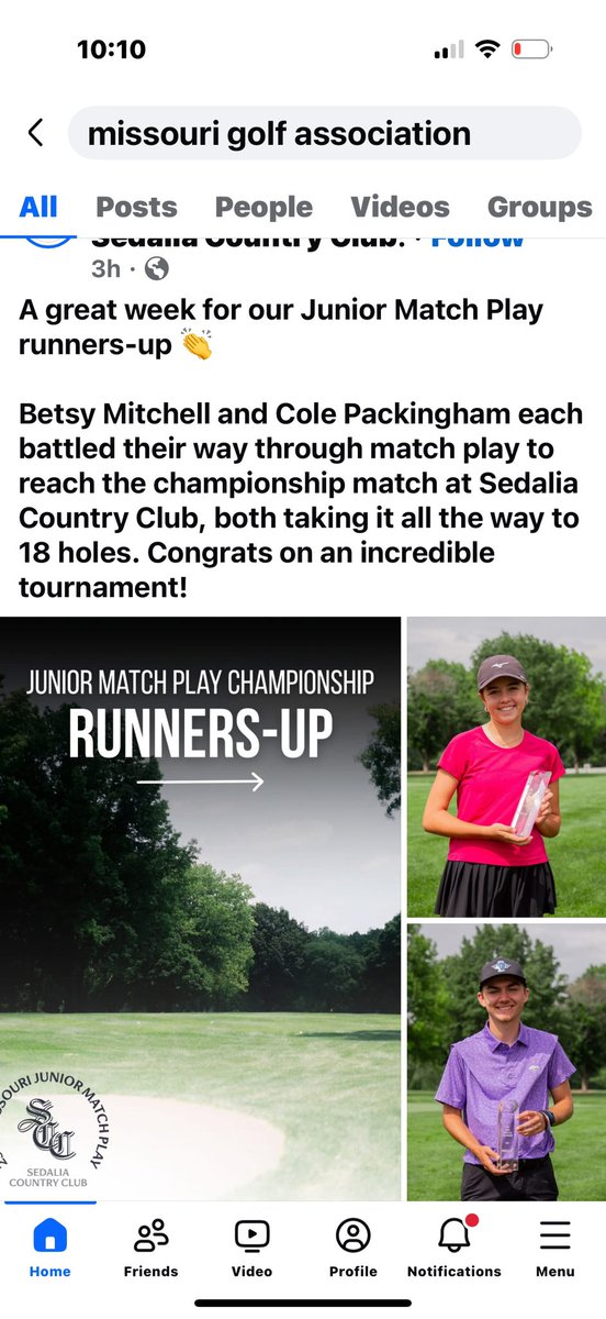 LindsayLHS's tweet image. Cole Packingham played in the 25th Missouri Junior match play championship. 
The tournament started with almost 80 players. After 2 rounds they cut the field to 16(Cole ranked 3rd /-2) 
*After 2 days of 36 holes of match play/ 
He finished runner-up
Another awesome week for Cole