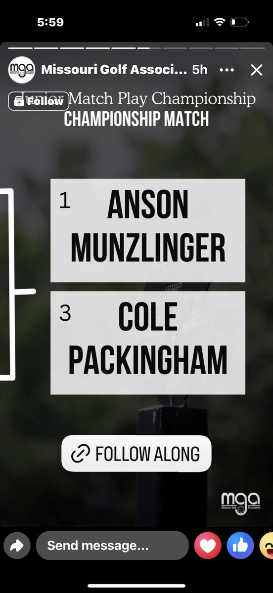 LindsayLHS's tweet image. Cole Packingham played in the 25th Missouri Junior match play championship. 
The tournament started with almost 80 players. After 2 rounds they cut the field to 16(Cole ranked 3rd /-2) 
*After 2 days of 36 holes of match play/ 
He finished runner-up
Another awesome week for Cole