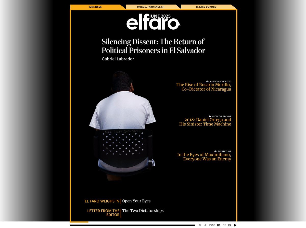🗞️Silencing Dissent: The Return of Political Prisoners in El Salvador

Today, Central America Monthly identifies a playbook of repression in El Salvador and Nicaragua: total power, police states, foreign-agents laws, exiles, and political prisoners. beta.elfaro.net/en/monthly/iss…