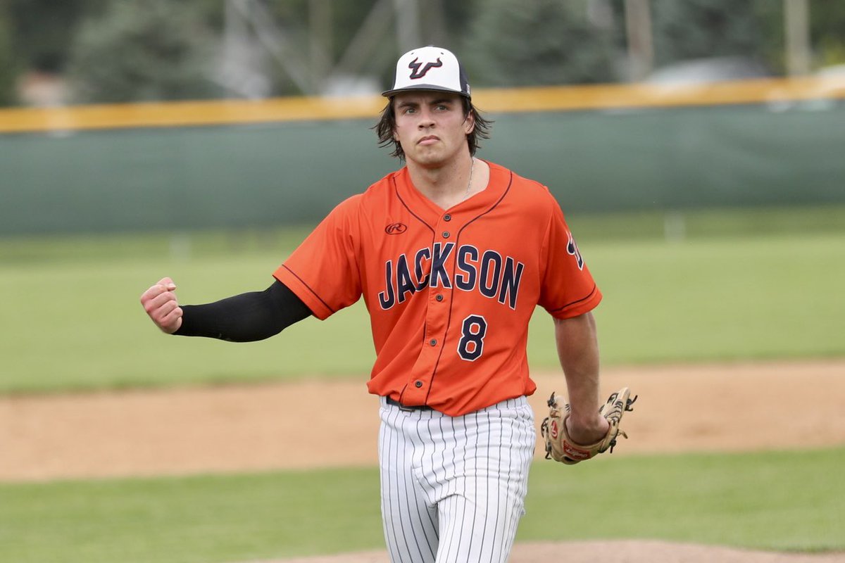 Alex Bretzman struck out seven and allowed just five hits in a complete-game shutout for the <a href="/Jackson_Bulls/">Jackson Bulls</a> in their 2-0 win over Lakefield.