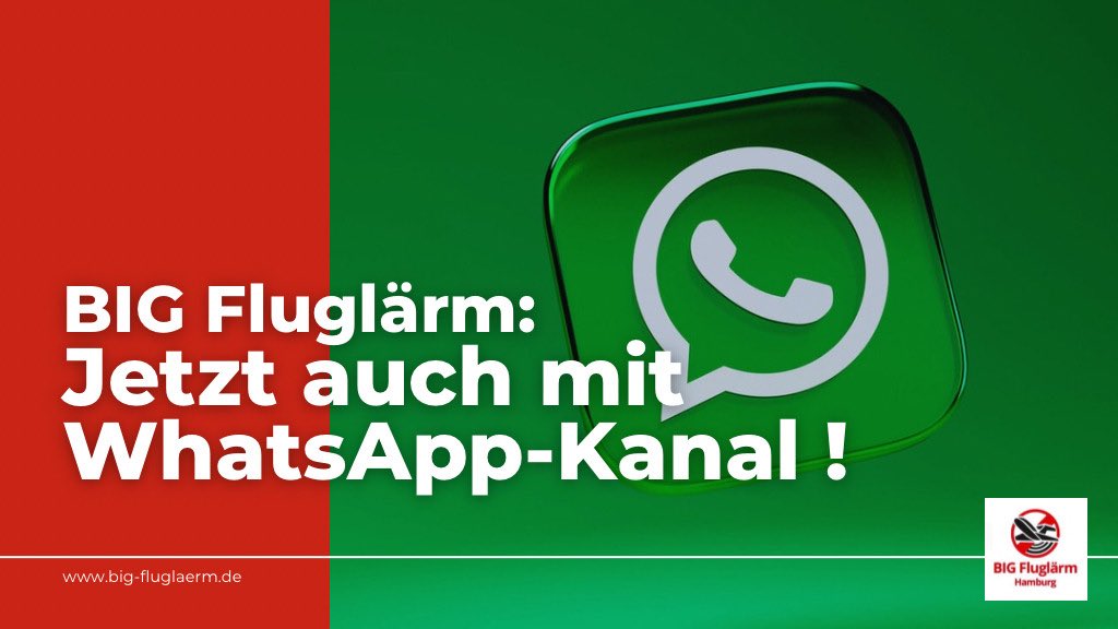 BIGFluglaermHH's tweet image. 📢 Jetzt auf WhatsApp: Der neue Kanal der BIG Fluglärm Hamburg ist live!
✈️🚫 Aktuelle Beiträge, Kommentare & Analysen, 🔔 aktivieren – News direkt aufs Handy📲.
Folge uns hier 👇👇👇
big-fluglaerm.de/whatsappbig/
#Fluglärm #Hamburg #Nachtruhe #Umweltschutz #Gesundheit #WhatsApp