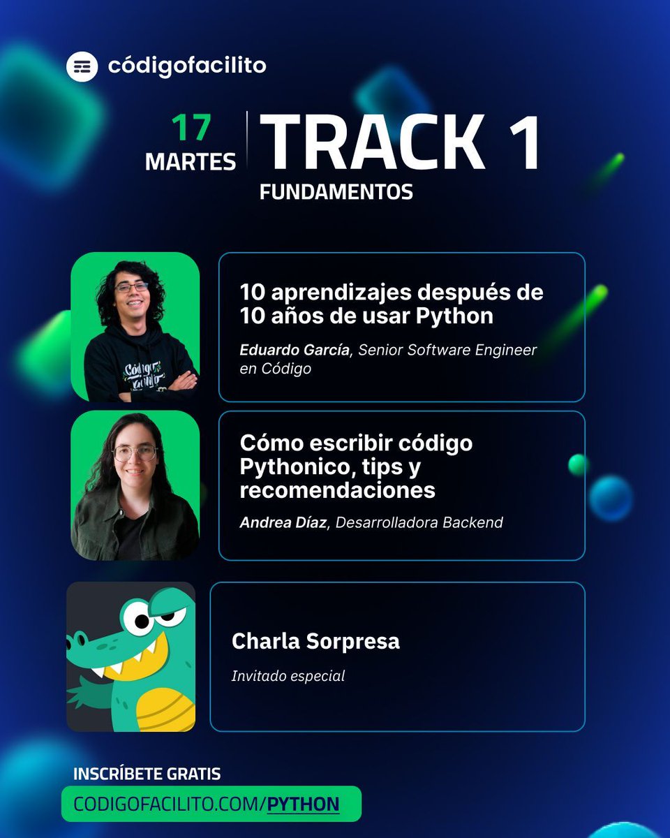 codigofacilito's tweet image. 🐍✨ ¡Faltan solo 2 días para el arranque del #PythonFest! codigofacilito.com/python
Prepárate para un día dedicado a los Fundamentos de Python. 
100% gratuito y en línea