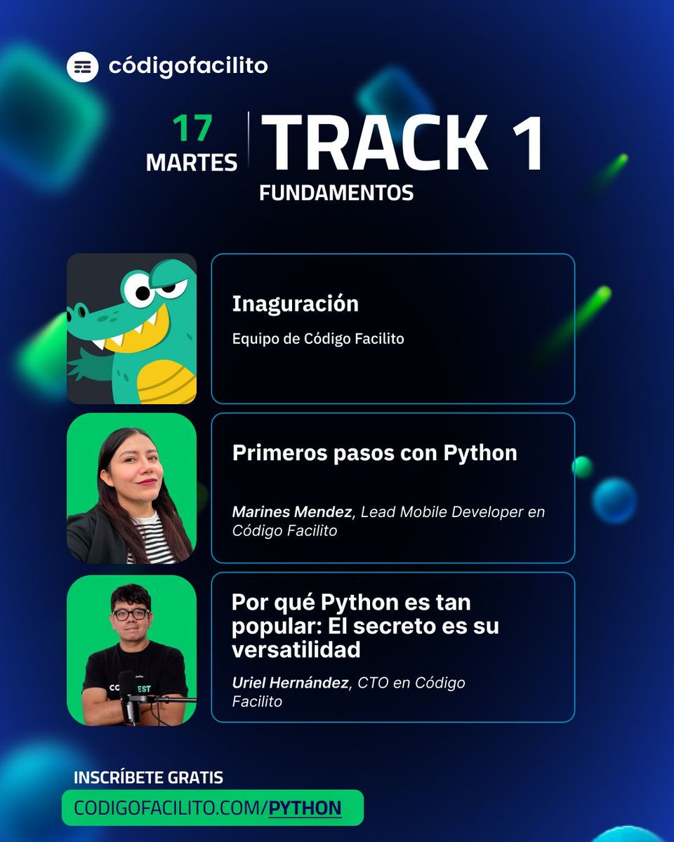 codigofacilito's tweet image. 🐍✨ ¡Faltan solo 2 días para el arranque del #PythonFest! codigofacilito.com/python
Prepárate para un día dedicado a los Fundamentos de Python. 
100% gratuito y en línea