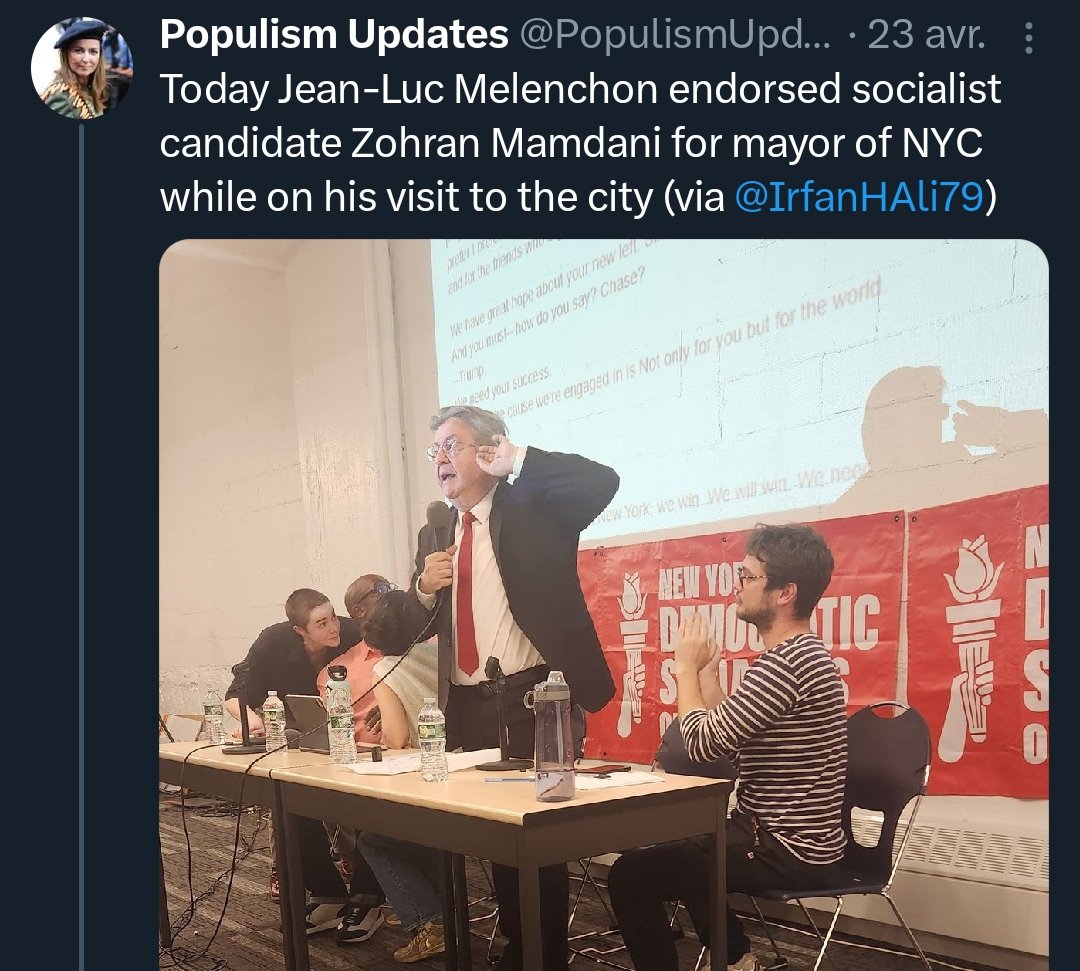 Darsam12_'s tweet image. &amp;gt;Mélenchon visits the US for the first time
&amp;gt;their biggest city is suddenly bound to elect the socialist outsider he endorsed
&amp;gt;the country goes through its biggest protests in history
Welcome back outside agitators 🥹