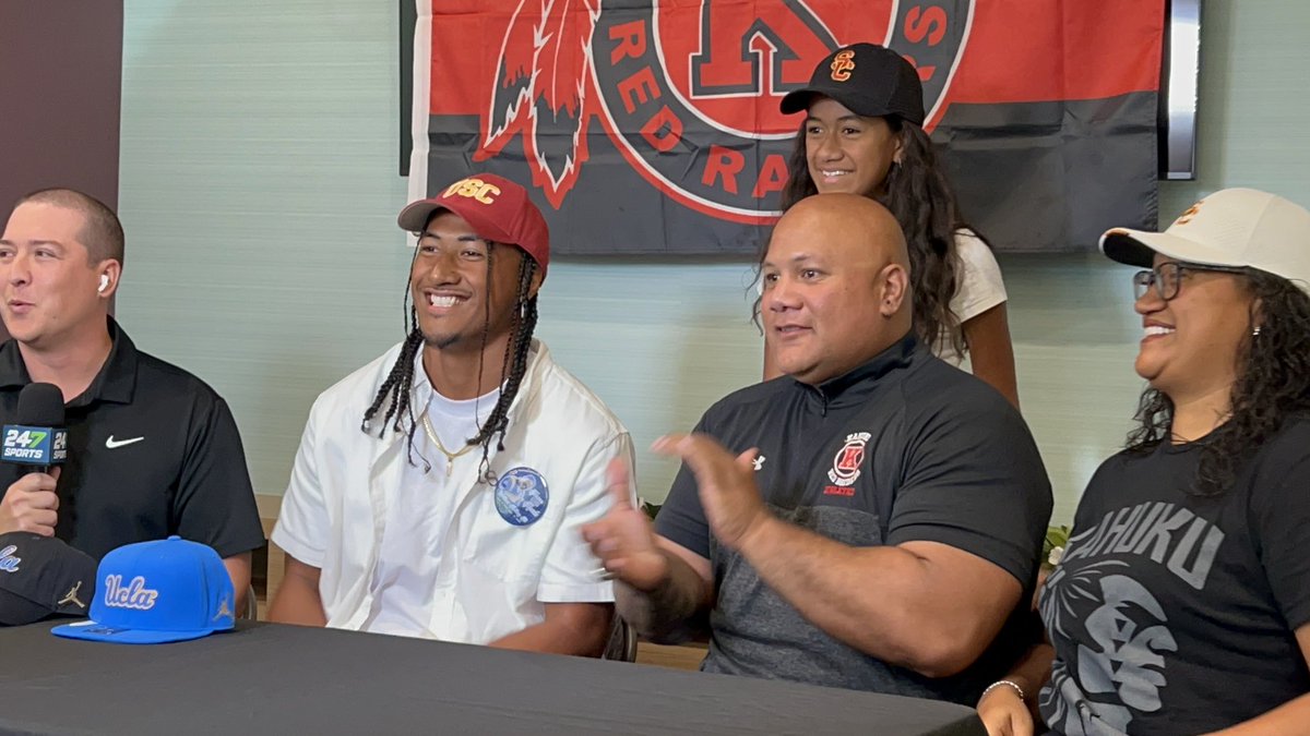 Talanoa Ili is a #Trojan. The elite west coast LB at Kahuku HS chose #USC over crosstown rival #UCLA surrounded by his family and friends.