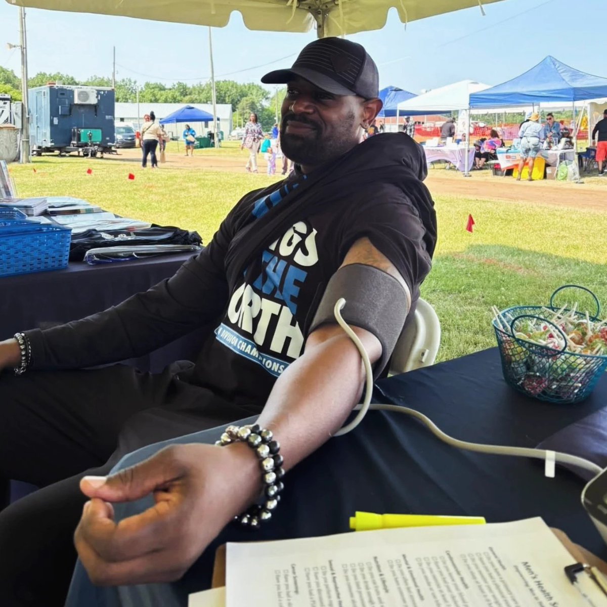 Our public health team linked up with Lions legend <a href="/HMAN84/">Herman Moore</a> at the EmpowerMENt Mental &amp; Wellness Fair at the Midwest Invitational Rodeo! From passing out over 200 gun locks to providing 100+ blood pressure checks, this crew is working hard to keep our communities healthy and safe.