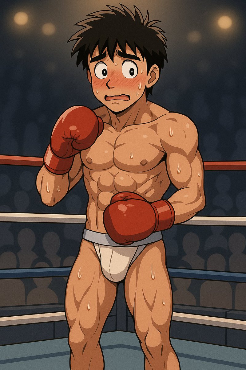 😳 Ippo loses his trunks  (AI images) 
#pantsed #enm #hajimenoippo #briefs 
#tightywhities #gayanime #AIart #nsfw