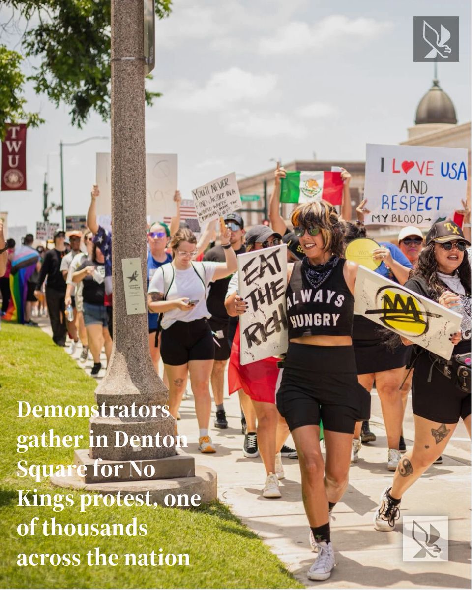 North Texas Daily (@ntdaily) on Twitter photo NEWS: Demonstrators gather in Denton Square for No Kings protest, one of thousands across the nation
📝: Hannah Everett, Matthew Winter & <a href="/scarbi2/">Sophia Carbajal</a>
📸: Aiden Gonzalez
Read more: buff.ly/k1QzQwZ NEWS: Demonstrators gather in Denton Square for No Kings protest, one of thousands across the nation
📝: Hannah Everett, Matthew Winter & <a href="/scarbi2/">Sophia Carbajal</a>
📸: Aiden Gonzalez
Read more: buff.ly/k1QzQwZ
