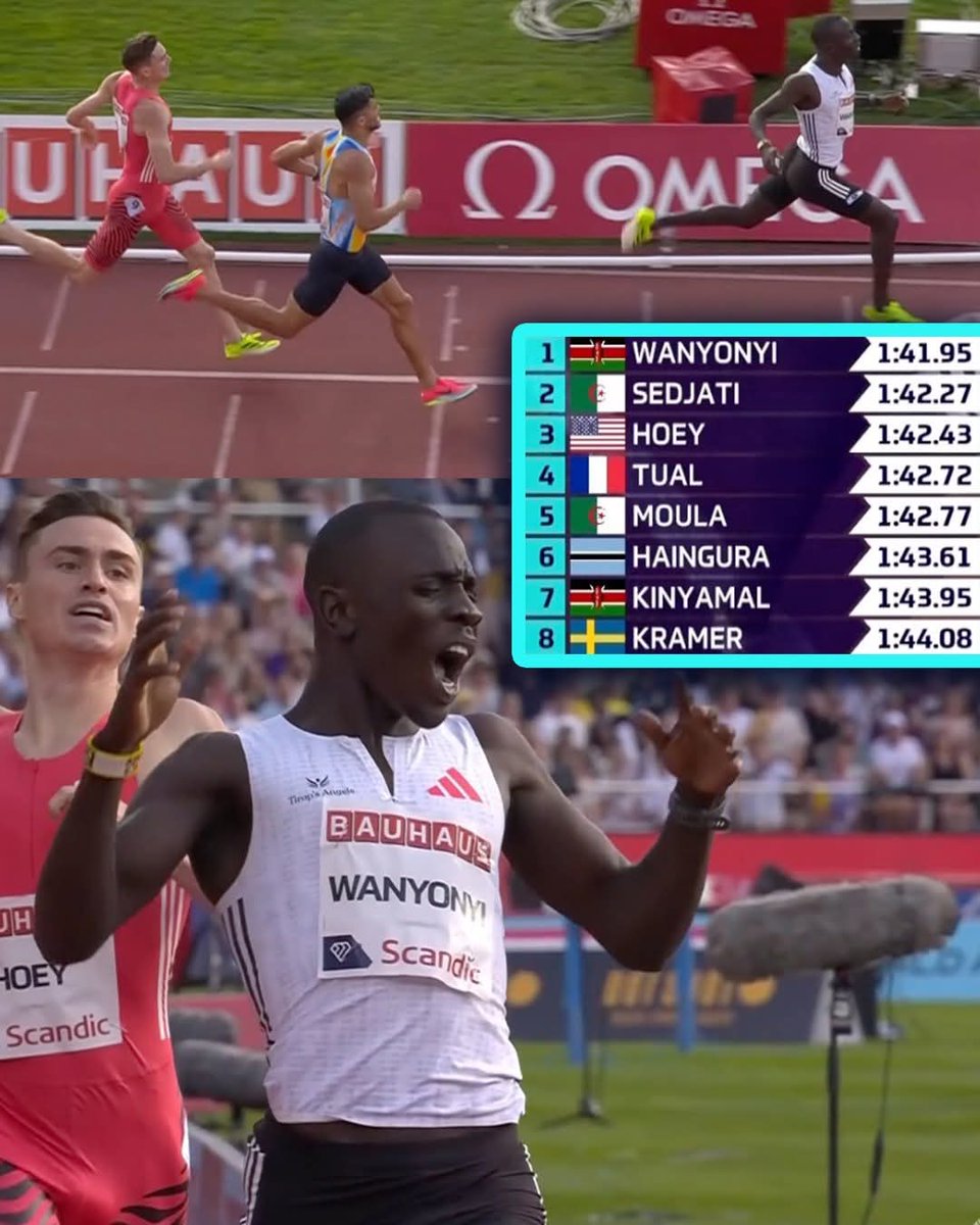 Hongera tena, Emmanuel Wanyonyi! 🇰🇪
Today at the Stockholm Diamond League, Wanyonyi stormed to victory in the men’s 800m with a world-leading time of 1:41.95!
At just 20 years old, the reigning Olympic champion has reaffirmed his place as a global powerhouse in middle-distance