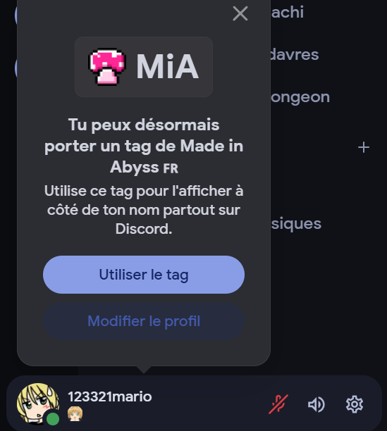 MadeInAbyssFR's tweet image. Nous venons d'activer le Tag de notre Serveur Discord !
N'hésitez pas à l'utiliser pour arborer nos couleurs !

Vous ne saviez pas que nous sommes sur Discord ? Pas de souci, c'est par ici : discord.gg/H6KZFn9