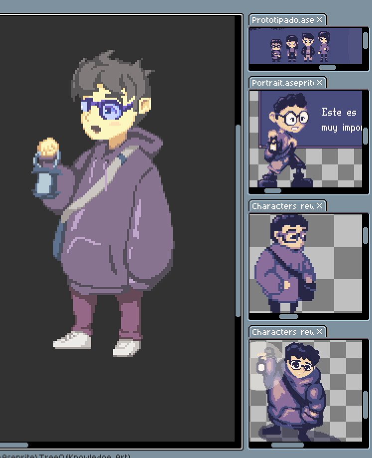 MossTowerGames's tweet photo. First draft of our protagonist and his friends (2021)
Before he became Henry, this was his original design.
It all started with a purple hoodie and a flashlight.
#PixelArt #DevLog #IndieDev #CosmicHorrorTales #sundayscreenshot https://t.co/D5kuQjSgZH