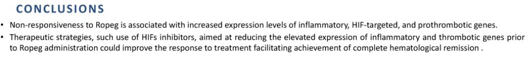 CONGRESS | #EHA2025 | POSTER
Jihyun Song presented findings from a study examining the molecular determinants of resistance to ropeginterferon alpha-2B in patients with PV (n = 34) and ET (n = 16).

The findings indicate that non-responsiveness to ropeg is associated with