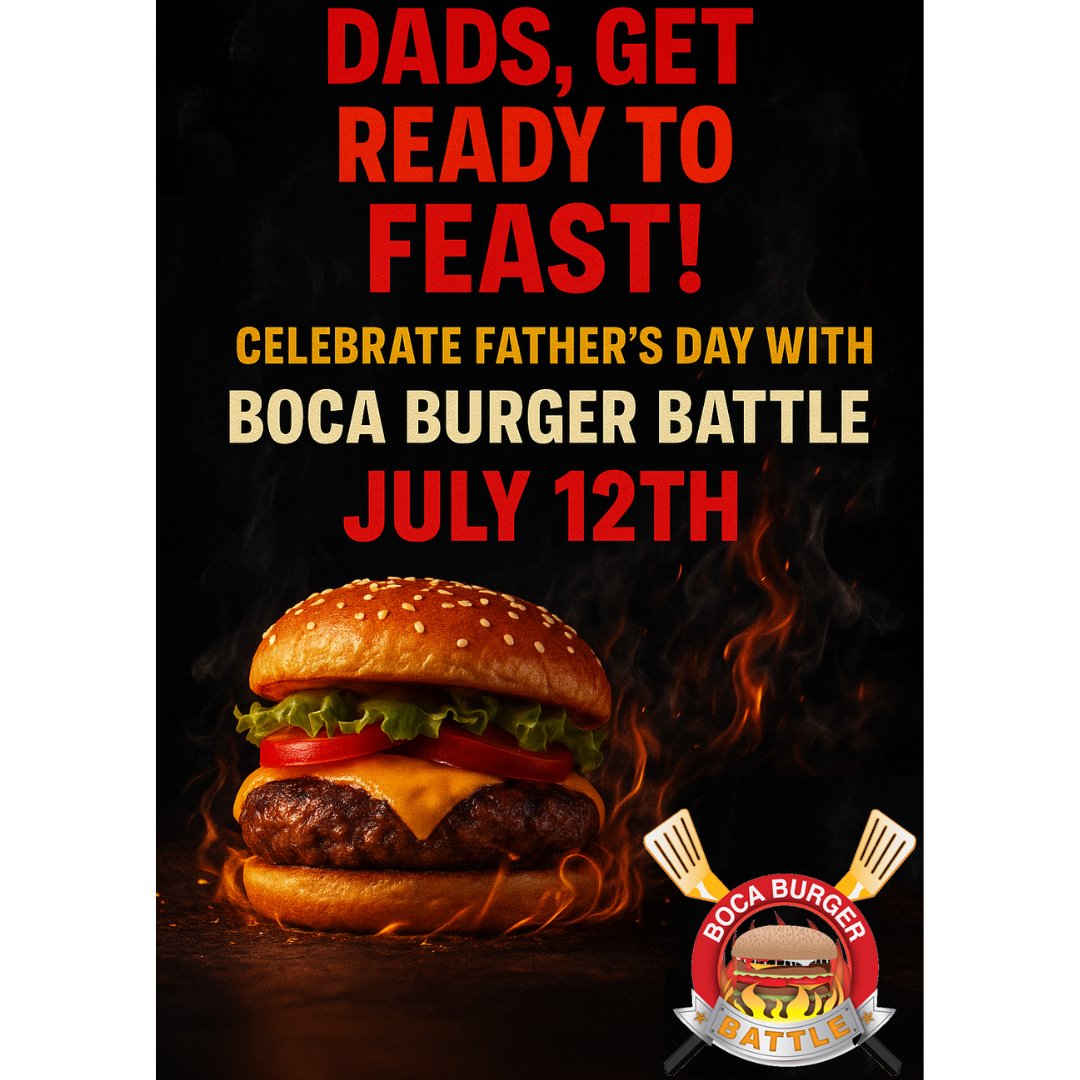 BocaRaton_com's tweet photo. @BocaBGRBattle DADS, GET READY TO FEAST! 🍔
This Father’s Day, skip the ties and get him what he really wants — burgers, brews, wine, spirits, live entertainment &amp; bragging rights at the Boca Burger Battle on July 12th!
🎟️ Tickets make the juiciest gift
👉 https://t.co/tf9RZFst5B https://t.co/nQicU9aoSw