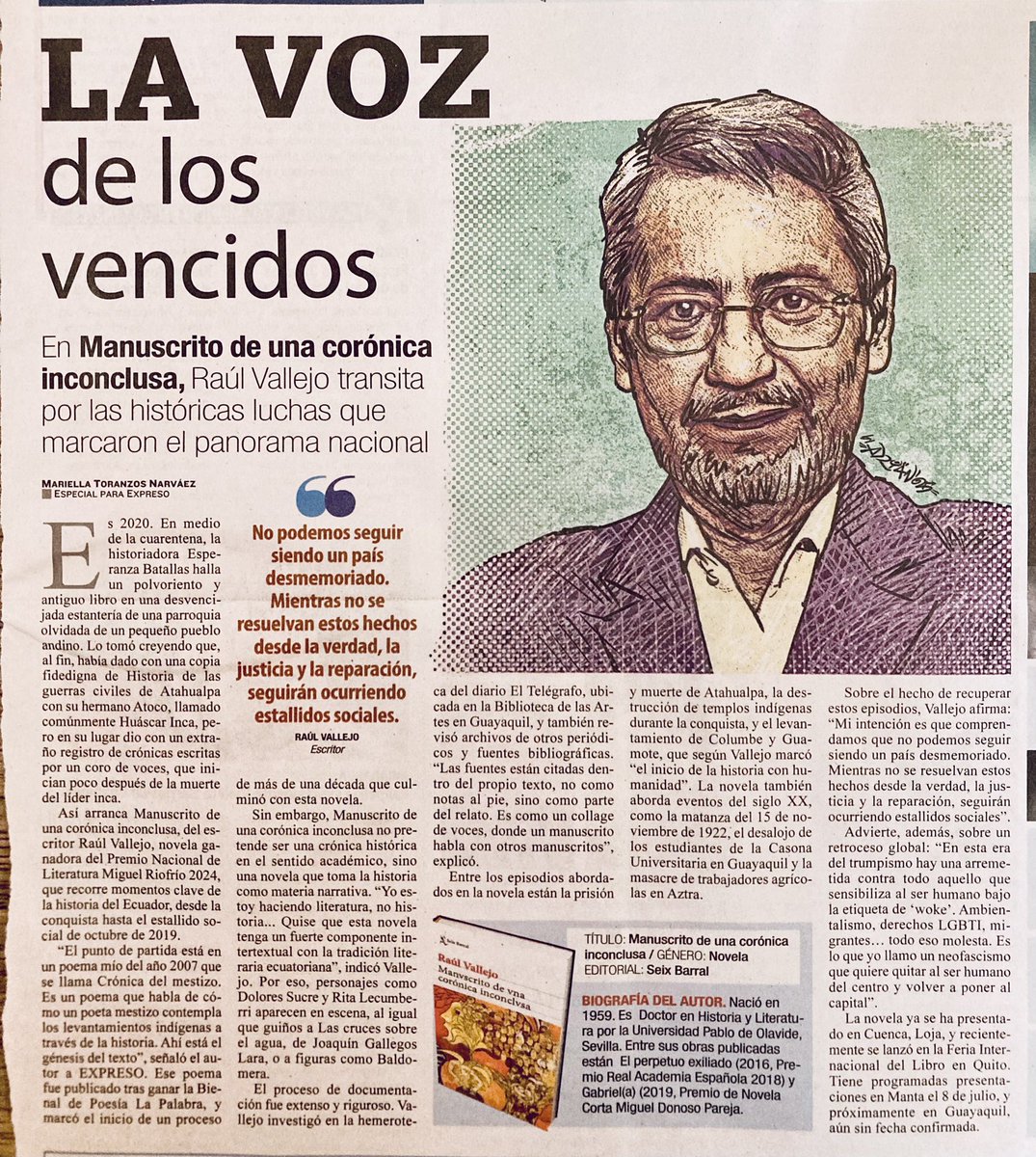 «No podemos ser un país desmemoriado. Mientras no sanemos la  herida que nos atraviesa con verdad, justicia y reparación, seguirán ocurriendo estallidos sociales». Gracias <a href="/ChicaCultura/">Mariella TN💜💚</a> por la nota sobre «Manvscrito de vna corónica inconclvsa».  <a href="/PlanetaLibrosEc/">🇪🇨 Planeta de Libros Ecuador</a> <a href="/PlanetaLibrosCo/">Planeta de Libros Colombia 🇨🇴</a>