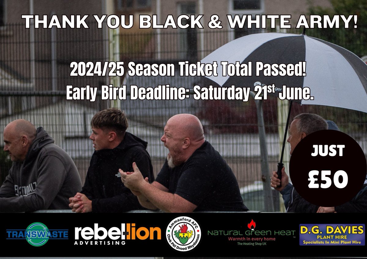 AmmanfordAFC's tweet image. 🗓️🎟️Season Tickets🎟️🗓️

We&apos;re thrilled to announce that after yesterday, we have now surpassed last season&apos;s total Season ticket sales!

You have less than a week to snap up a ticket. For just £50, you&apos;re securing a spot for 15 games as well as supporting grass roots sport!