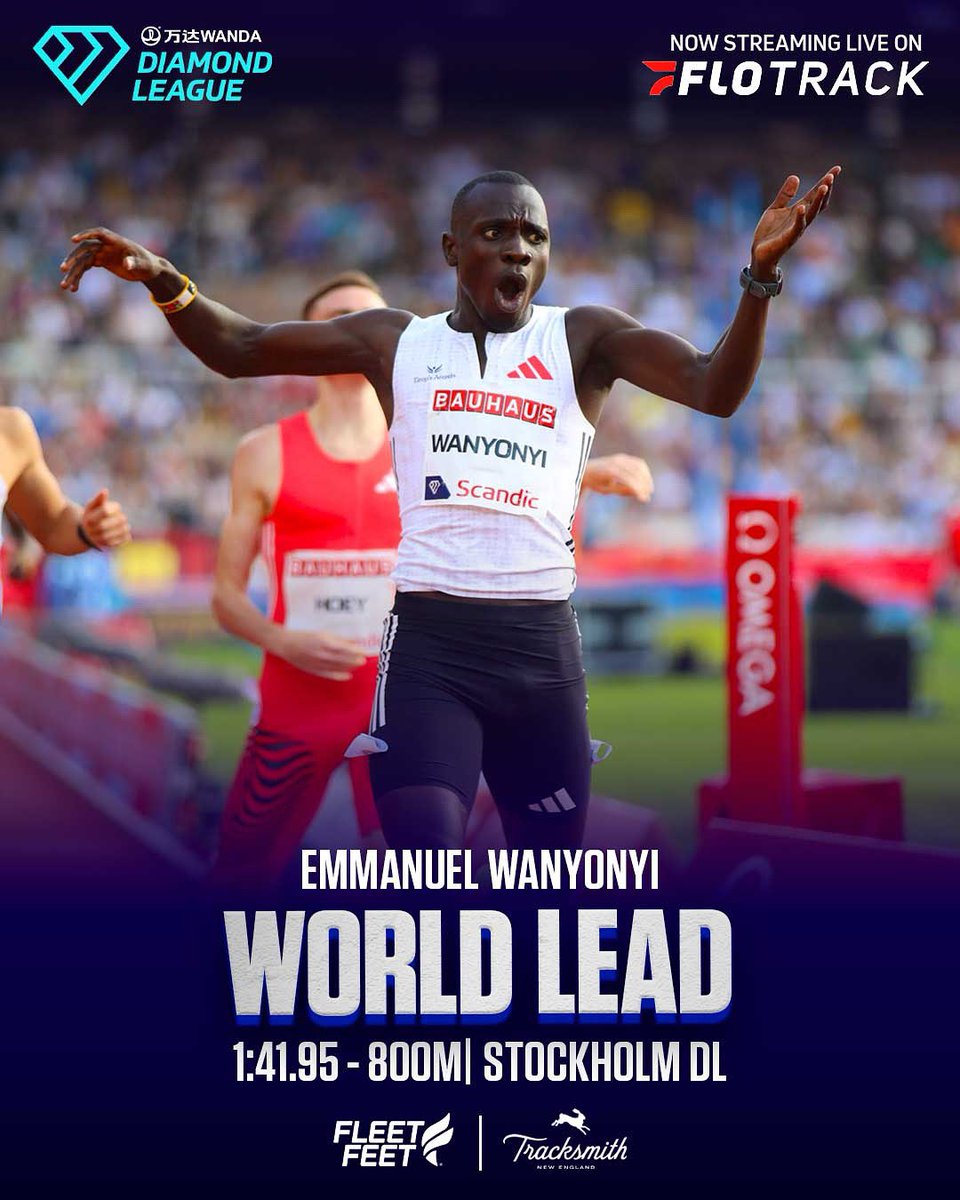 FloTrack (@flotrack) on Twitter photo WORLD LEAD WANYONYI ๐
๐ฐ๐ช Emmanuel Wanyonyi drops a blistering 800m world lead of 1:41.95!
Wanyonyiโs performance follows up his 1:42.78 victory in Oslo just days ago.
#DiamondLeague coverage presented by <a href="/tracksmith/">Tracksmith</a> and <a href="/FleetFeetSports/">Fleet Feet</a>
#StockholmDL
๐ธ <a href="/janfigueroa07/">Jan Figueroa ๐ต๐ท</a> WORLD LEAD WANYONYI ๐
๐ฐ๐ช Emmanuel Wanyonyi drops a blistering 800m world lead of 1:41.95!
Wanyonyiโs performance follows up his 1:42.78 victory in Oslo just days ago.
#DiamondLeague coverage presented by <a href="/tracksmith/">Tracksmith</a> and <a href="/FleetFeetSports/">Fleet Feet</a>
#StockholmDL
๐ธ <a href="/janfigueroa07/">Jan Figueroa ๐ต๐ท</a>