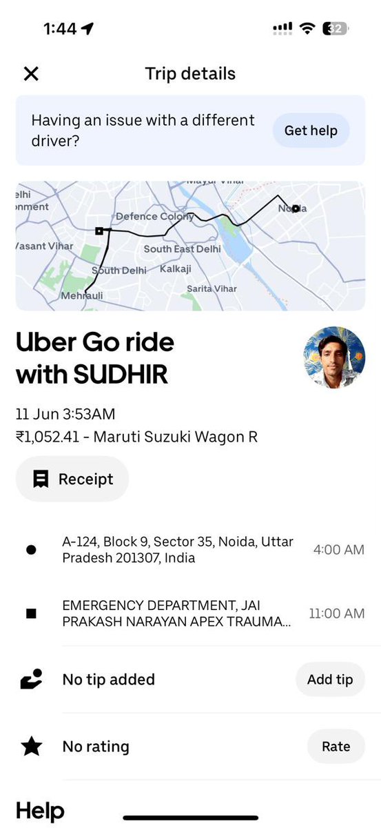 shritifauxreal's tweet photo. @Uber_India The morning of 11th June at 4am 
Our lives were completely changed forever because of the negligence of your driver and your company 
Sudhir accepted the ride of my father and crashed the car within 20 minutes at DND Flyover at the MCD toll tax 
1/n https://t.co/rtDJG0m3IP